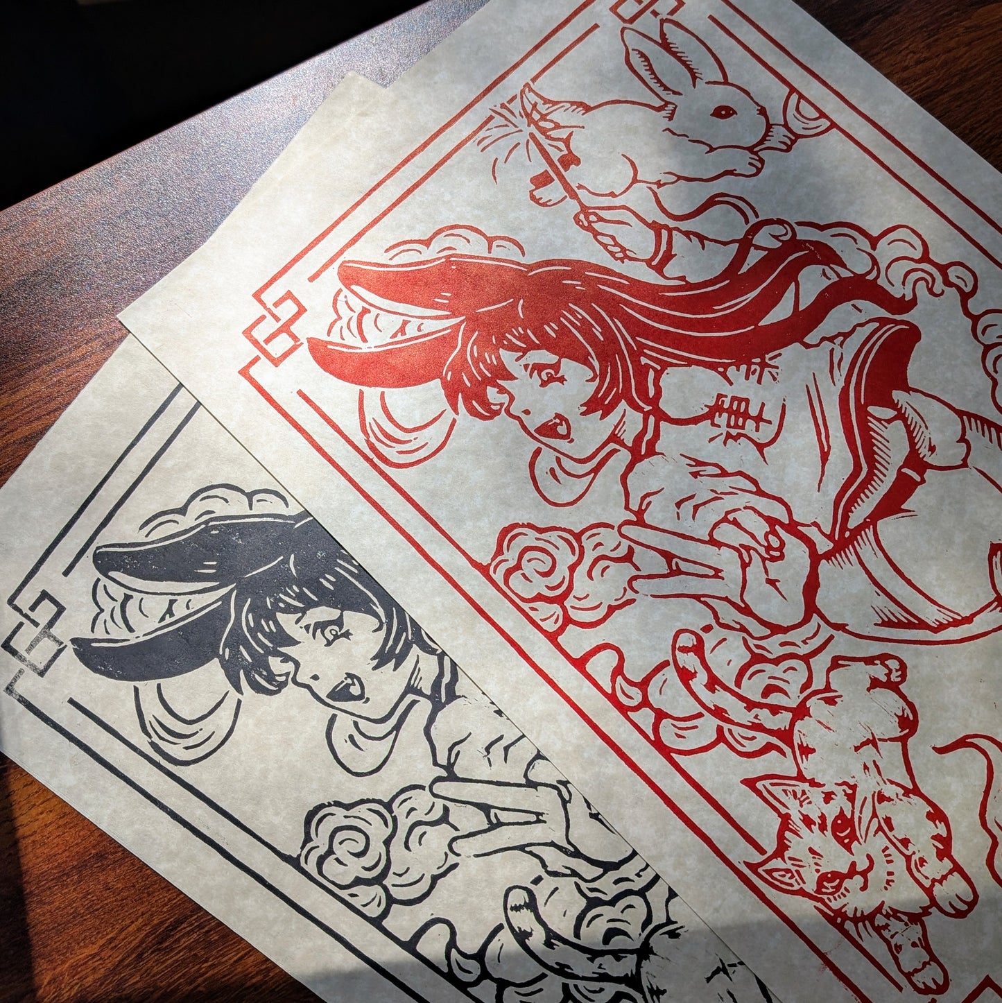 Year of the Rabbit 2023 Wood Block print || Kittygorian x BenjoBlocks