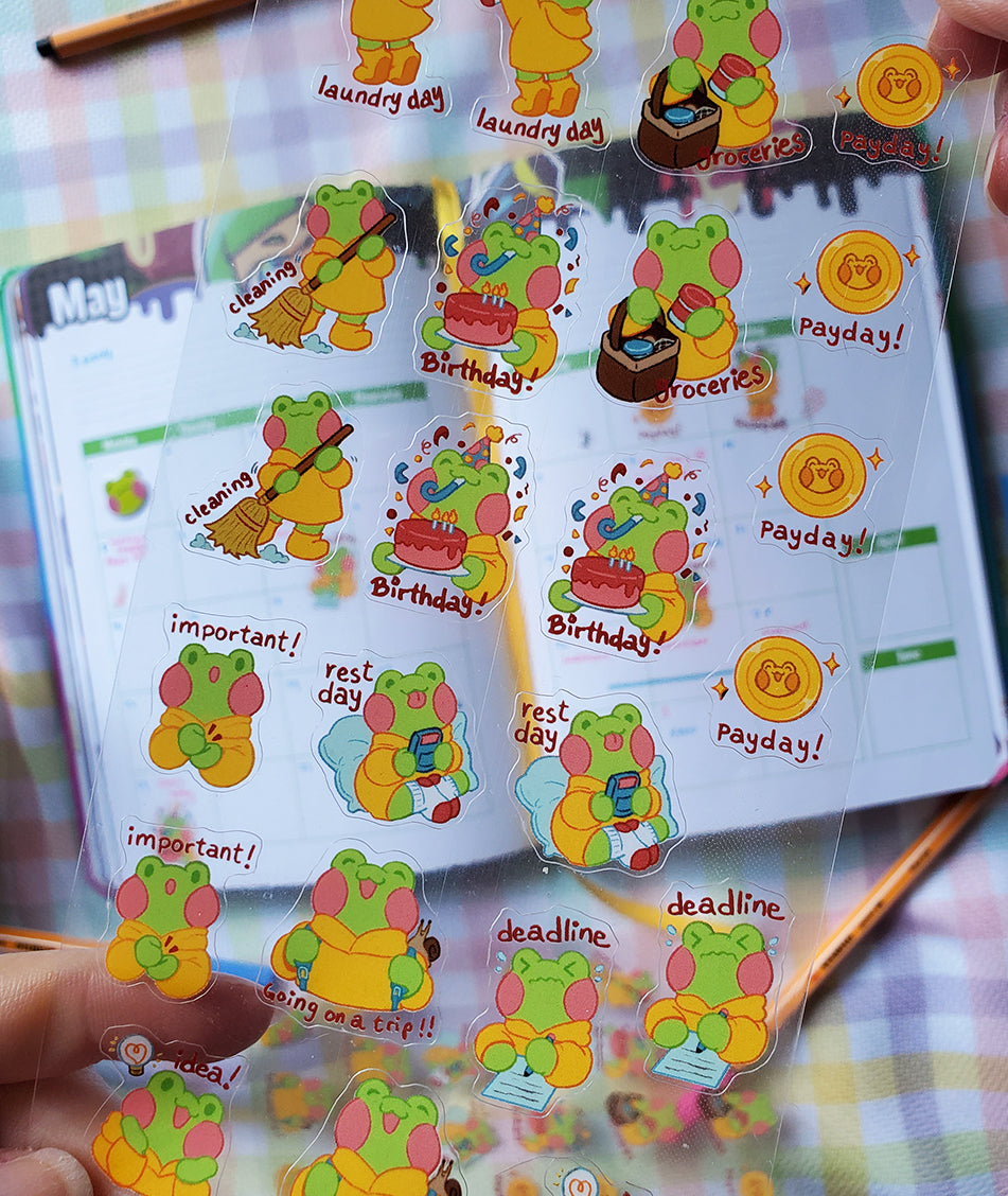 Rani the Froggie: Journal Stickers || Transparent Stickers || Planner, journal decoration