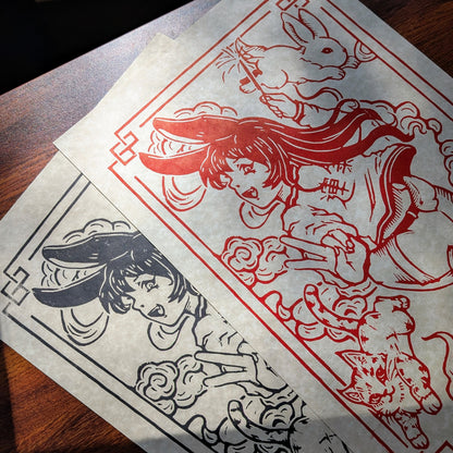 Year of the Rabbit 2023 Wood Block print || Kittygorian x BenjoBlocks