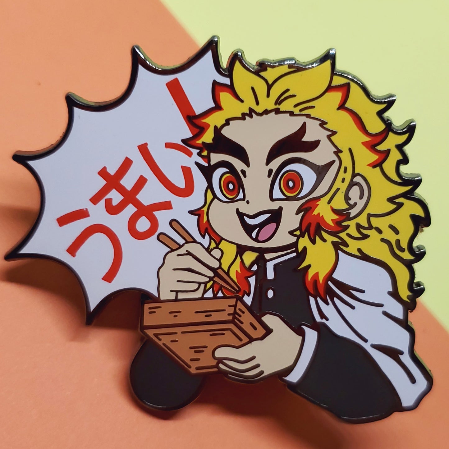 🍱 Delicious! Enamel Pin | Killer of Devils enjoys a delectable meal! | 2 inches